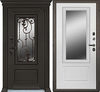 Входная дверь АНТАРЕС Виктория Z0000010955 870х2050мм Муар с разноцветными блестками темно-коричневый\Кремово-белый левая