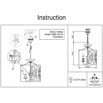 Светильник подвесной Maytoni Rustika H899-03-W 60Вт E14