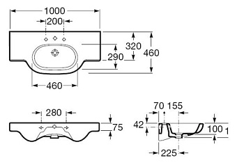 Раковина столешница ROCA Meridian-N 7.3272.4.B00.0 100х46см