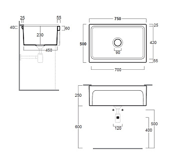 Мойка кухонная SIMAS Top E Lavabi D'Arredo Q500bi 75х50см белый