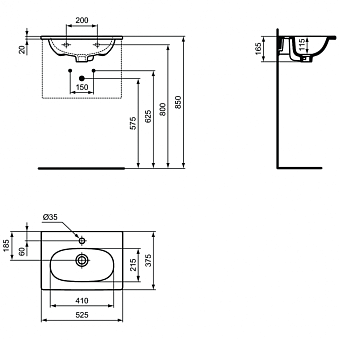 Раковина подвесная IDEAL STANDARD TESI T351101 52,5х37,5см