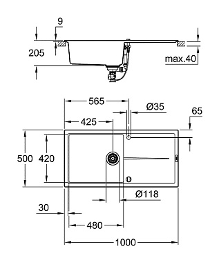 Мойка кухонная GROHE K400 31641AT0 100х50см серый