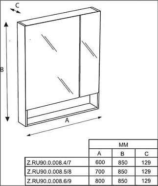 Шкаф зеркальный ROCA Gap Z.RU93.0.275.0 12,9х80х85см