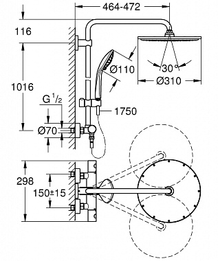 Душевая система GROHE Euphoria 26075AL0 Тёмный графит