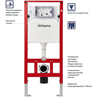 Комплект для установки подвесного унитаза Tece TECEspring S955101 с панелью смыва хром