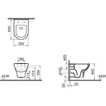 Унитаз подвесной VITRA Zentrum 5795B003-0075 ободковый без микролифта