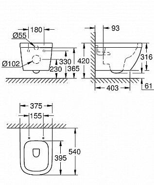 Унитаз подвесной GROHE Euro Ceramic 39538000 без сиденья