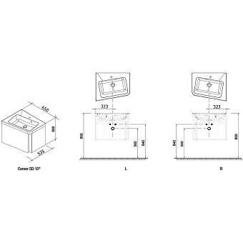 Тумба под раковину подвесная RAVAK 10° X000000750 53,5х65х50см