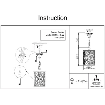 Светильник подвесной Maytoni Rustika H899-11-W 60Вт E14