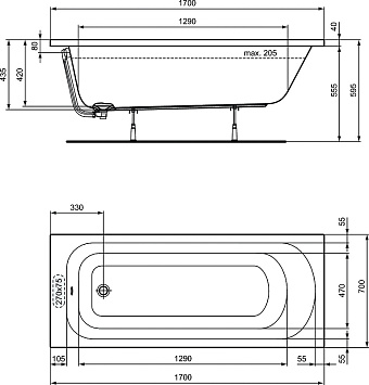 Ванна акриловая IDEAL STANDARD SIMPLICITY W004401 170х75см встраиваемая