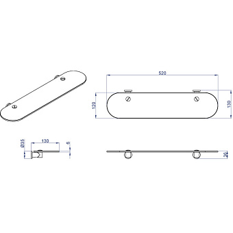 Полка в ванную овальная Azario FORNY AZ-88303 1-ярусная 13,1х52см хром
