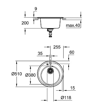 Мойка кухонная GROHE K200 31656AP0 51х51см чёрный гранит