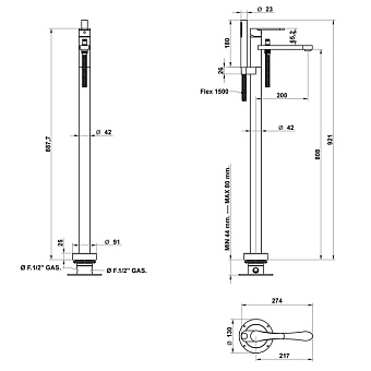 Смеситель для ванны Bongio O'Clock Green 14534OR0DEU золотой