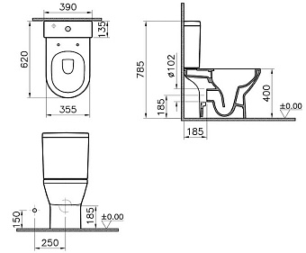 Унитаз напольный VITRA Integra Round 9833B003-7206 безободковый с микролифтом