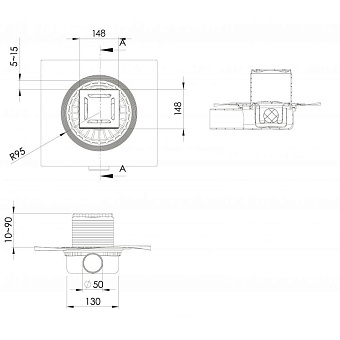 Душевой трап BERGES 090363 150х150 21х19см горизонтальный сток