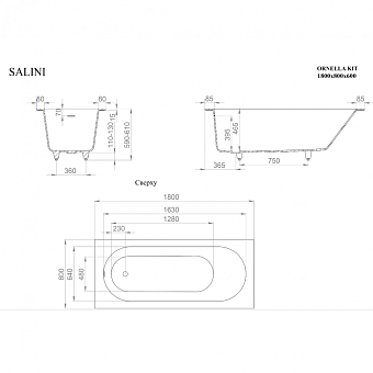 Ванна каменная SALINI ORNELLA 102422M S-Stone матовая 180х80см встраиваемая