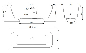 Ванна каменная SALINI ORLANDO 103321MRF S-Stone матовая 190,5х80см встраиваемая