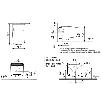Унитаз подвесной VITRA V-Care 7231B403-6216 безободковый с микролифтом