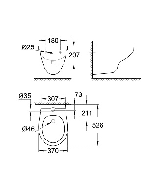 Биде подвесное GROHE Bau Ceramic 39433000