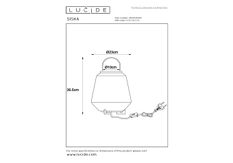 Светильник подвесной Lucide SISKA 45503/01/65 40Вт E27