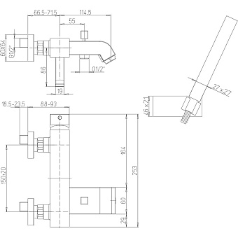 Смеситель для ванны Paini Q 19CR105KM хром