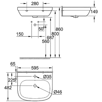 Раковина подвесная GROHE Euro Ceramic 39335000 59,5х48,2см