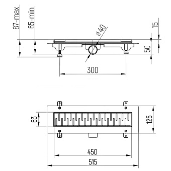 Душевой лоток Paini CH450MC 52,5х45см горизонтальный сток с решёткой и опорами