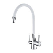 Смеситель для кухни LEMARK Comfort LM3075C-White гибкий излив белый/хром