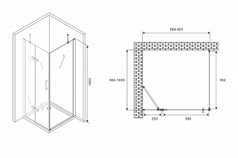 Угловое ограждение Abber Zart AG08090-S101 195х100см стекло прозрачное