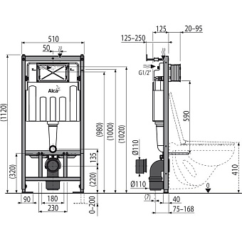 Инсталляция для подвесного унитаза Alcaplast AM101/1120-0001