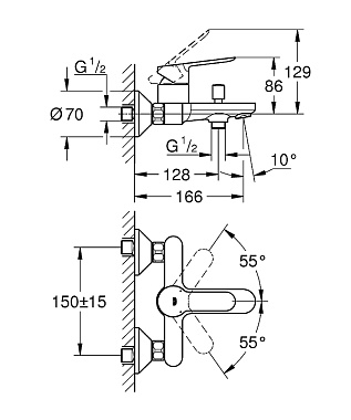 Смеситель для ванны GROHE BauEdge 23605000 хром
