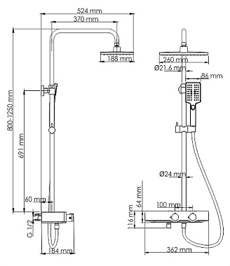 Душевая система WASSERKRAFT Thermo A11401 хром/чёрный матовый