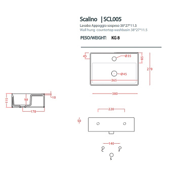 Раковина накладная ArtCeram Scalino SCL005 17 00 38х27см