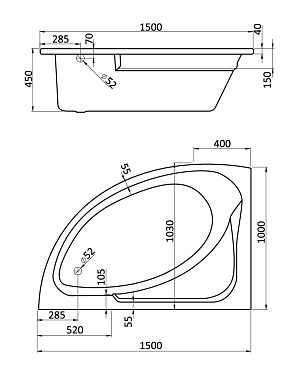 Ванна акриловая Santek Гоа 1WH112033 150х100см угловая