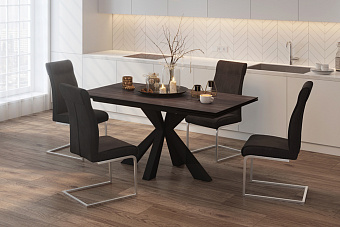 Кухонный стол раскладной AERO 90х160х76см закаленное стекло/керамика/сталь Dark Oak