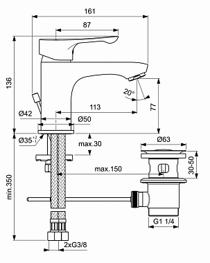 Смеситель для раковины IDEAL STANDARD DOT 2.0 BC321AA хром