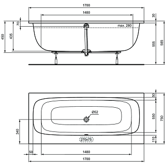 Ванна акриловая IDEAL STANDARD Ideal Standard i.life T476301 170х75см встраиваемая