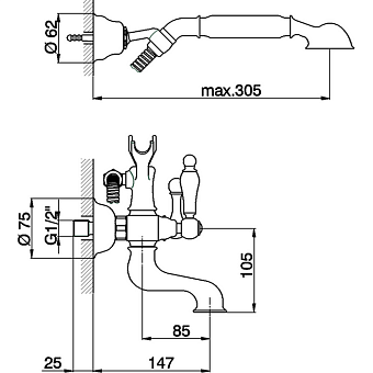 Смеситель для ванны Cisal Arcana Toscana TS00012024 золото