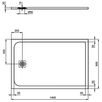 Душевой поддон IDEAL STANDARD ULTRAFLAT S K8256FV 90х140см