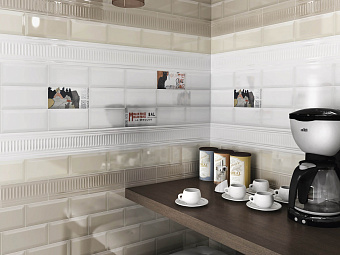 Настенная плитка KERAMA MARAZZI Бланше 19040 N белый грань 20х9,9см 0,8кв.м. глянцевая