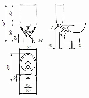 Унитаз напольный CERSANIT PARVA S-KO-PA011-3/6-COn-DL-w безободковый без микролифта