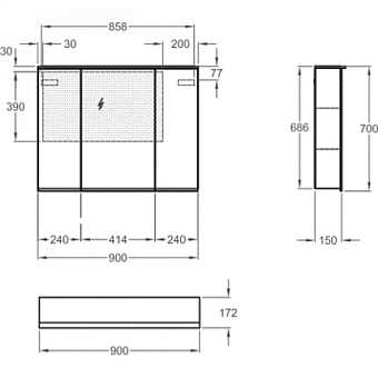 Шкаф зеркальный GEBERIT Option Plus 500.594.00.1 17х90х70см с подсветкой