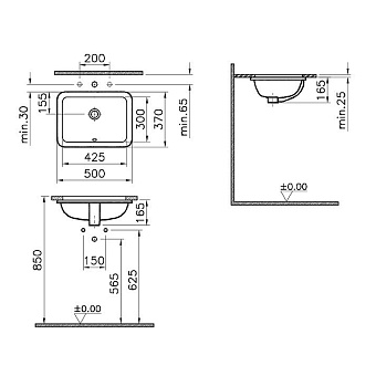 Раковина встраиваемая снизу VITRA S20 5474B003-0618 50х16,5см