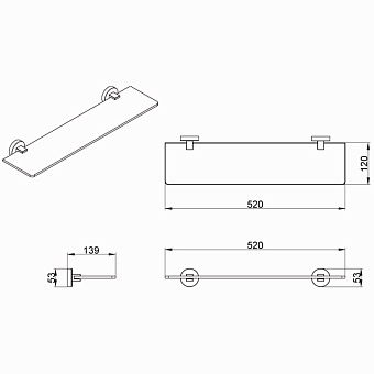 Полка в ванную прямоугольная Azario NESSY AZ-73103 1-ярусная 12х52см хром