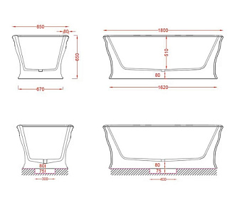 Ванна каменная ArtCeram Neo ACW003 63 180х85см отдельностоящая