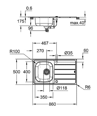 Мойка кухонная GROHE K200 31562SD0 86х50см хром