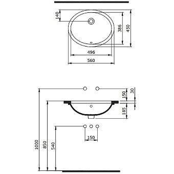 Раковина встраиваемая снизу BERGES Ego 181007 56х45см