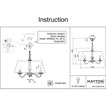 Люстра подвесная Maytoni Bouquet ARM023-PL-03-S 40Вт 3 лампочек E14