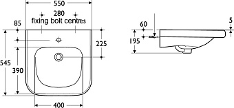 Раковина подвесная IDEAL STANDARD CONTOUR S216401 55х19,5см