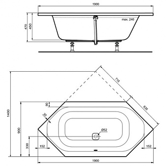 Ванна акриловая IDEAL STANDARD TONIC II K746901 190х95см встраиваемая